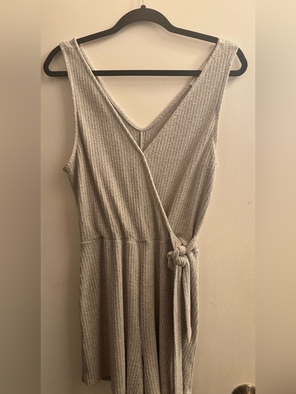 Sleeveless Wrap Knit Romper in Light Gray - Picture 3 of 14